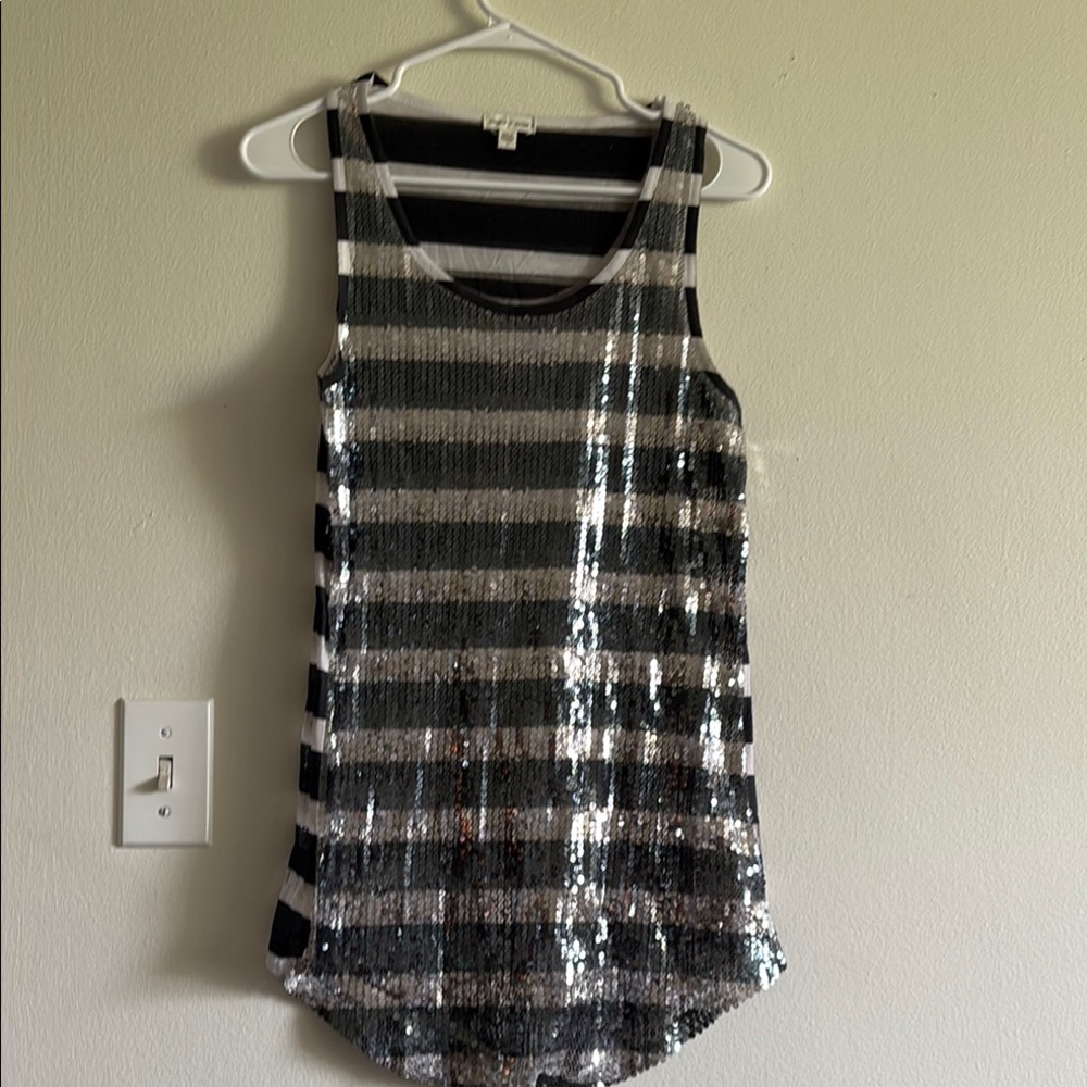 Sequin Striped Black and Silver Tank Top